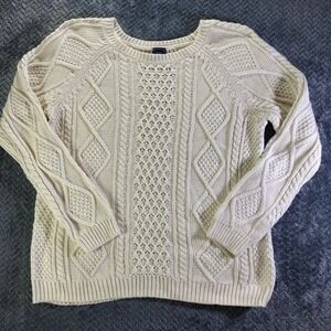 GAP Men Cream Cable Knit Sweater Pullover Crew Neck Size Large